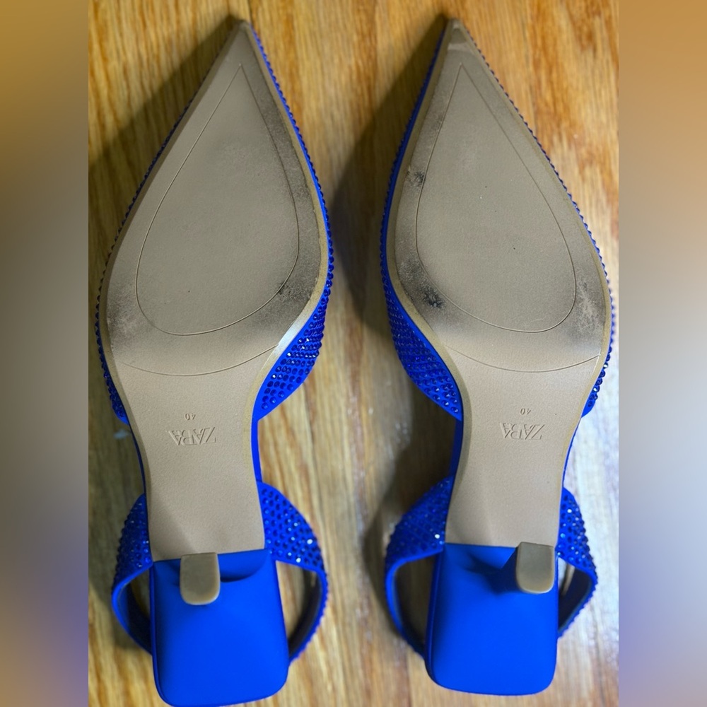 ZARA Royal Blue Rhinestone Slingback Heels – Statement Shoes ✨ WORN ONCE - Picture 3 of 6